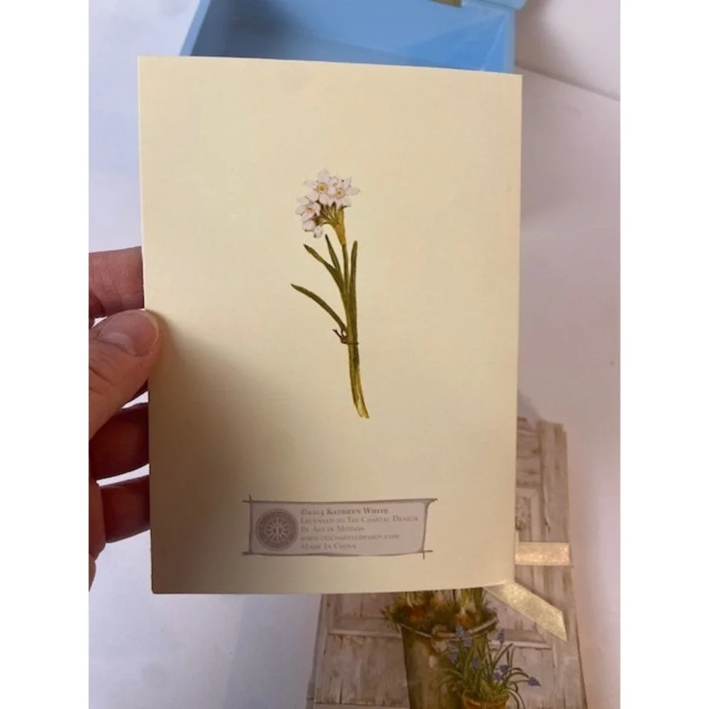 Blue Floral Wooden Keepsake Box with Stationery Set Kathryn White 2003